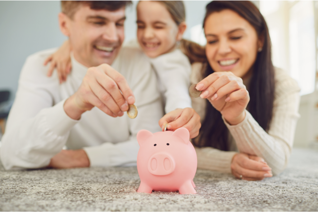 family with piggy bank
